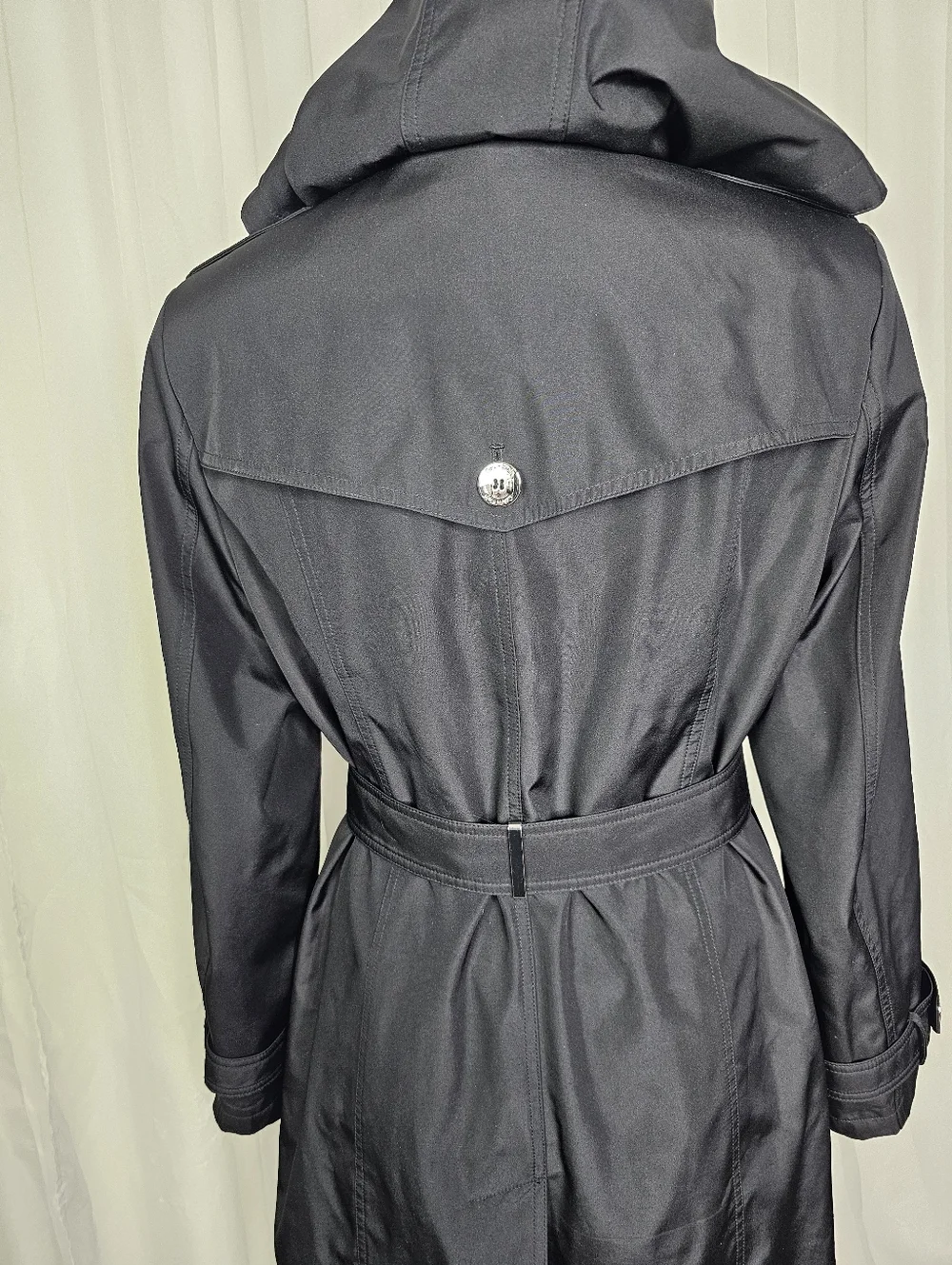 Calvin Klein Black Belted Hooded Lightweight Trench Coat Raincoat Medium - Picture 9 of 14